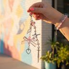 Pink Heart Bow Beaded Acrylic Keyring Charm