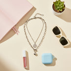 Silver Layered Chain Necklace With Coin Pendant