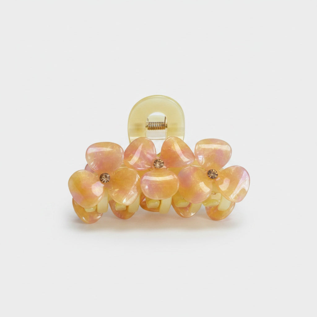 Peach Flower Beaded Resin Hair Claw
