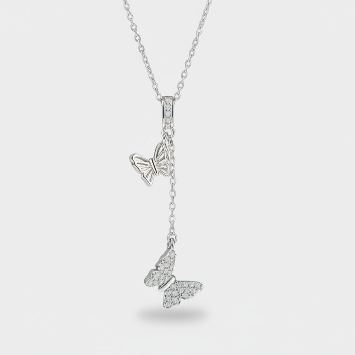 Silver Butterfly Charm Chain Lariat Necklace