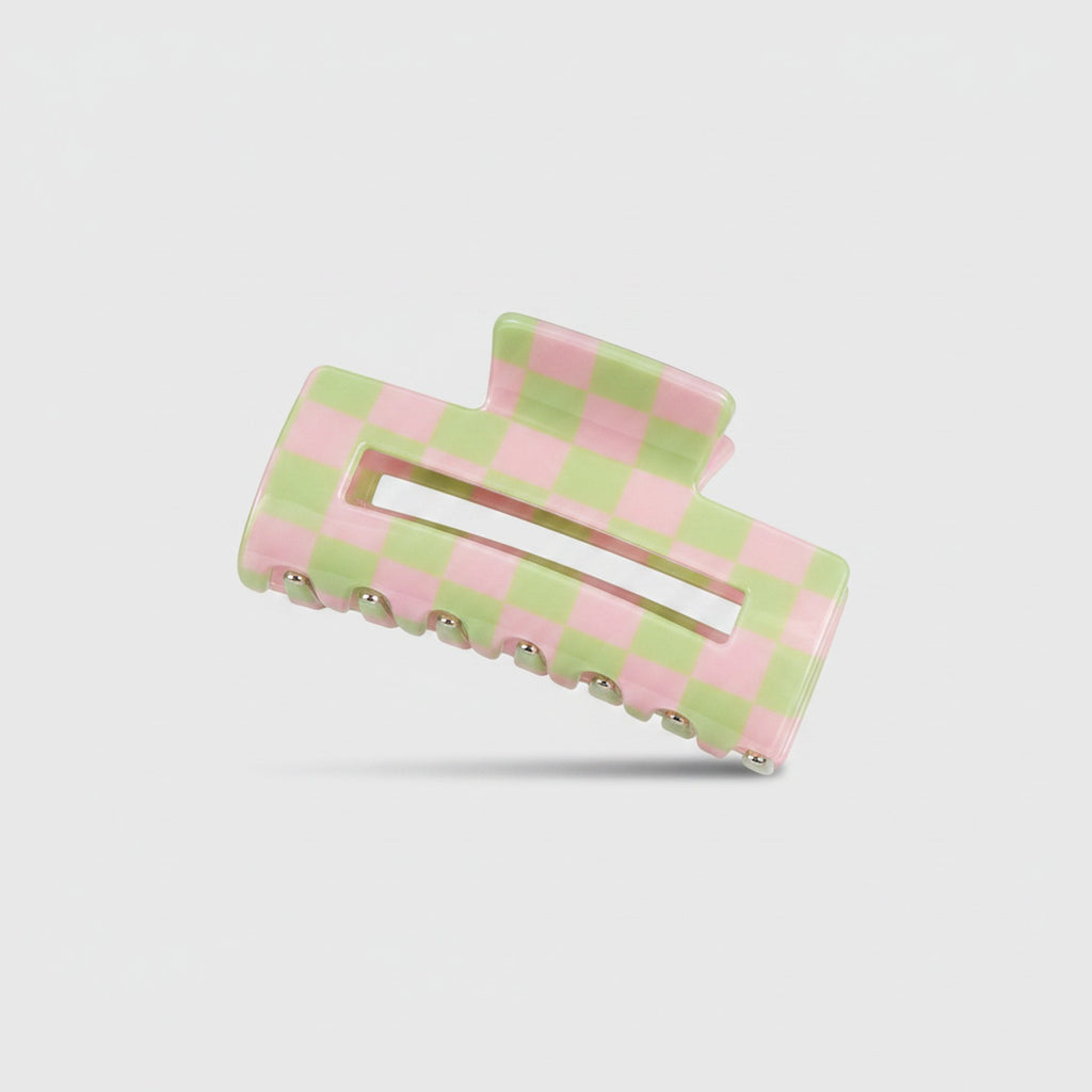 Checkered Pink & Green Hair Claw Clip