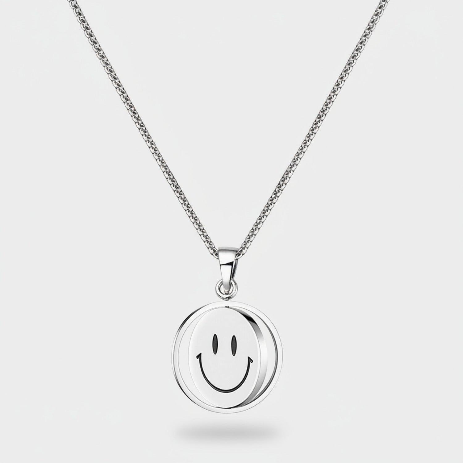 Silver Smiley Face Pendant Necklace