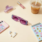 Purple Glitter Oval Sunglasses With Spike Eyelash Details