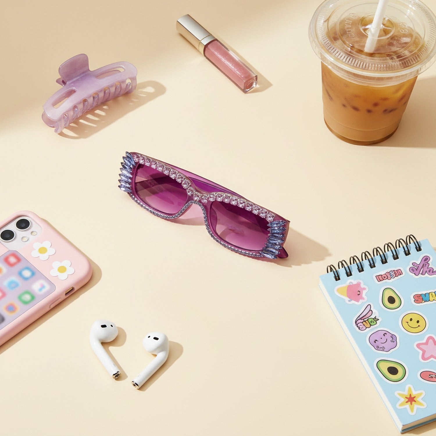 Purple Glitter Oval Sunglasses With Spike Eyelash Details