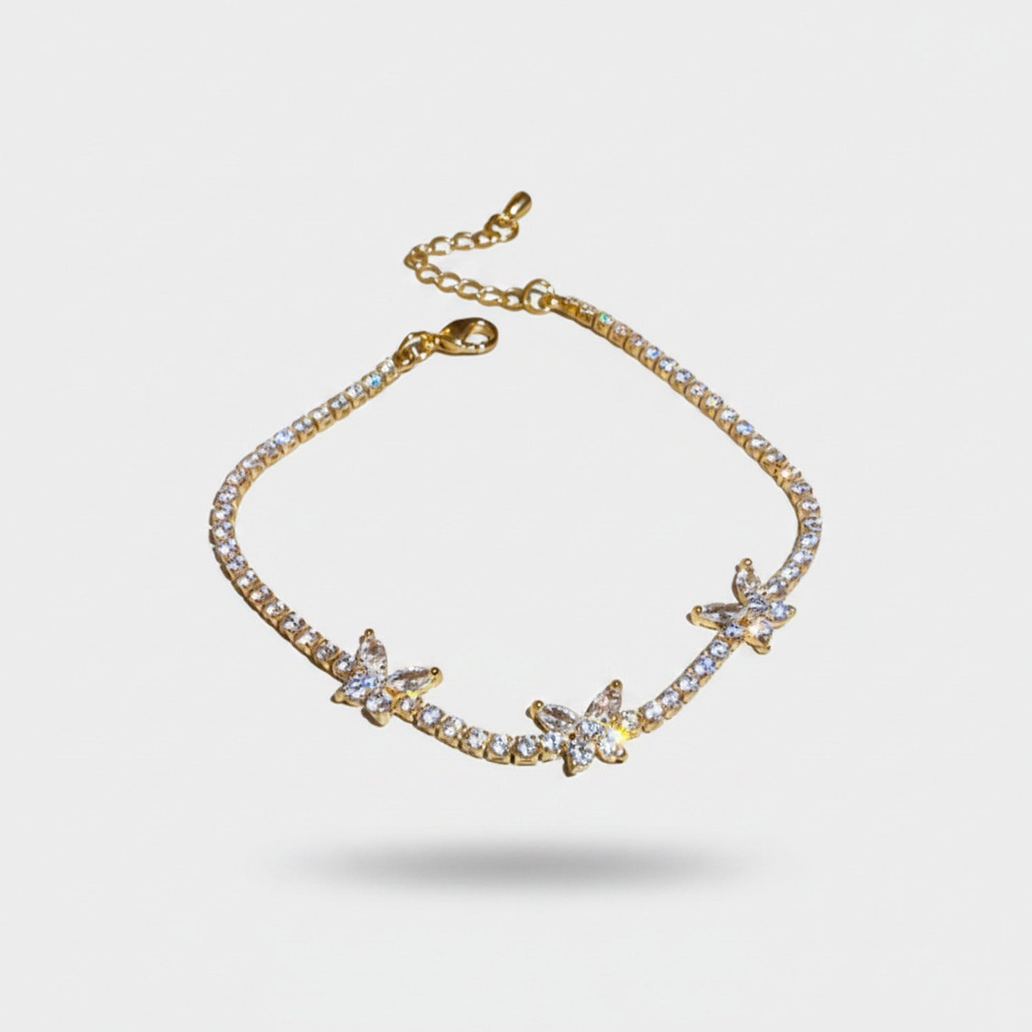 Gold Butterfly Charm Rhinestone Tennis Bracelet