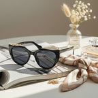 Black Cat Eye Sunglasses With Gold Detail