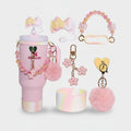 Pink Beaded Flower Charm Cup Accessory Set