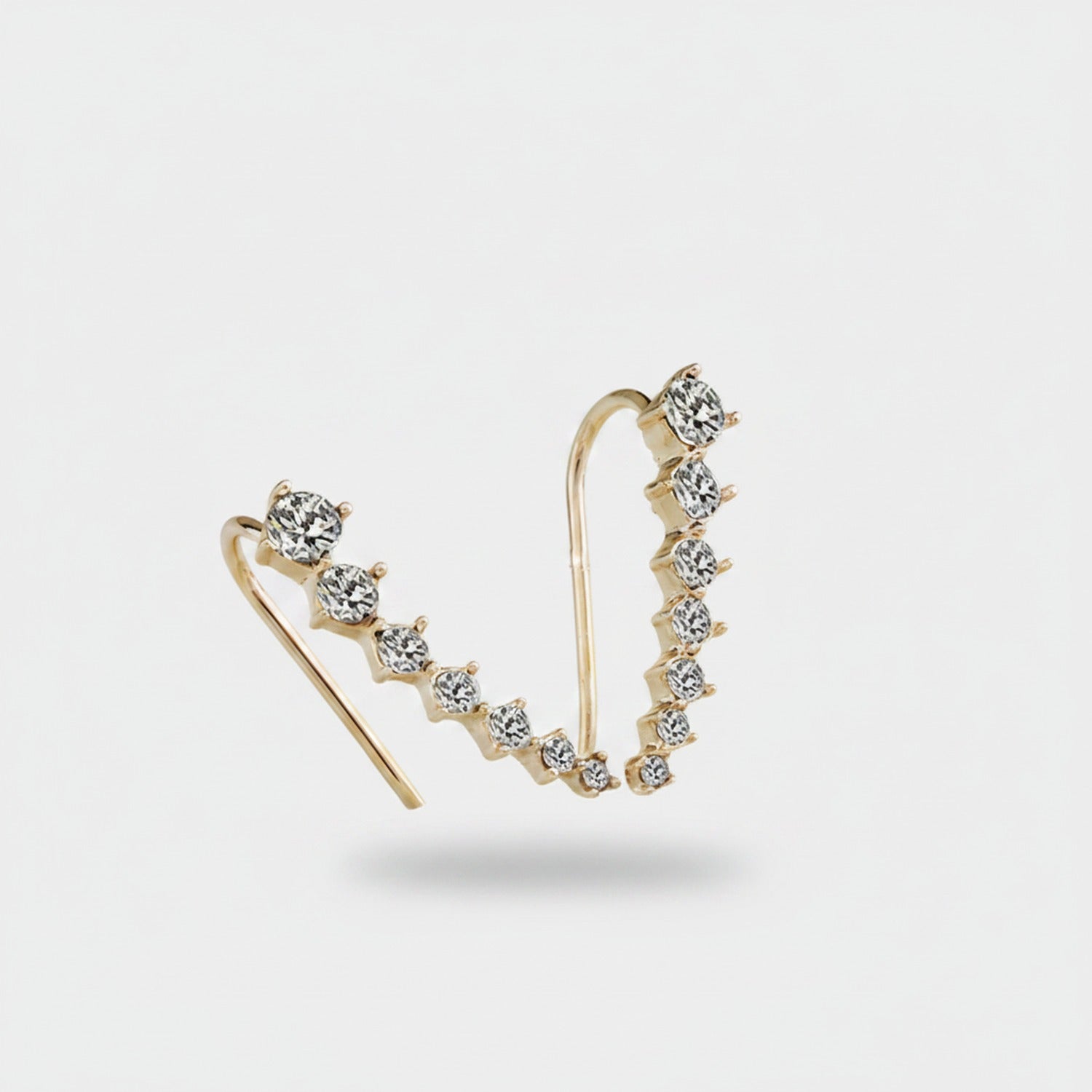 Silver Rhinestone Curved Ear Crawler Earrings