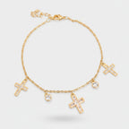 Gold Cross Charm Bracelet With Rhinestones
