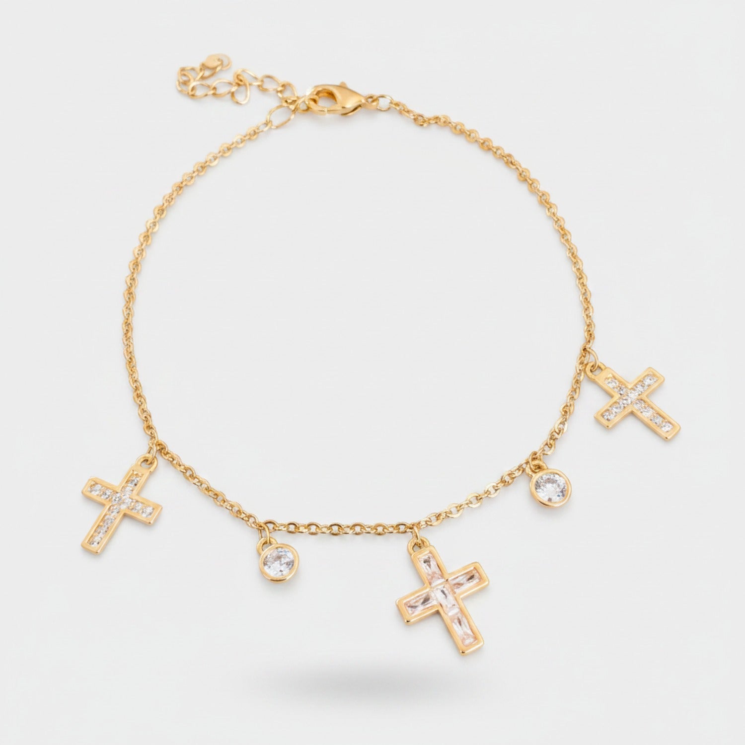 Gold Cross Charm Bracelet With Rhinestones