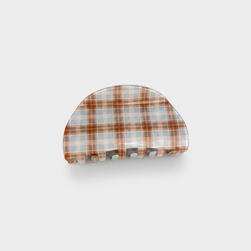 Plaid Hair Claw Clip - Brown & Blue