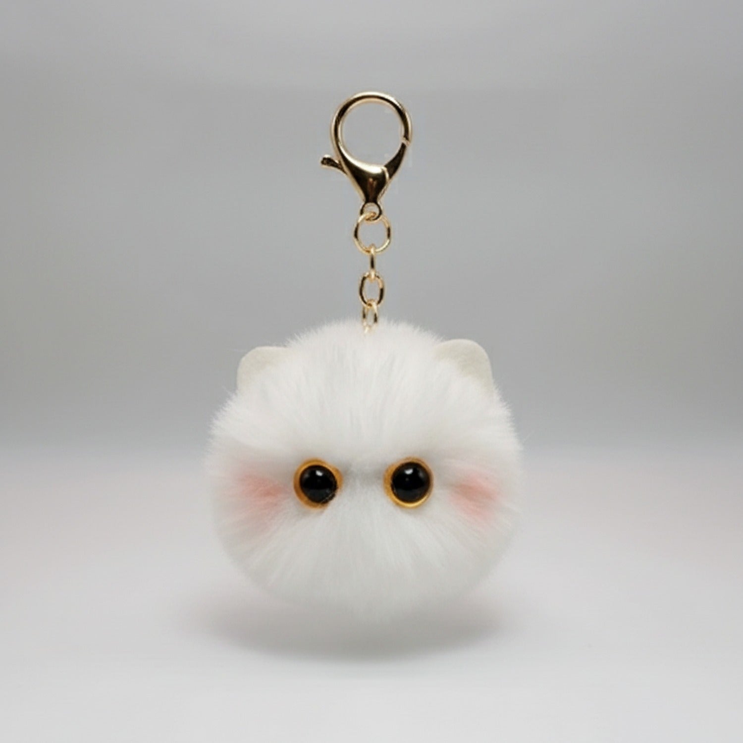 Black Fluffy Ball Keychain With Gold Chain