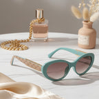 Oval Turquoise Sunglasses With Gold Chain Arms