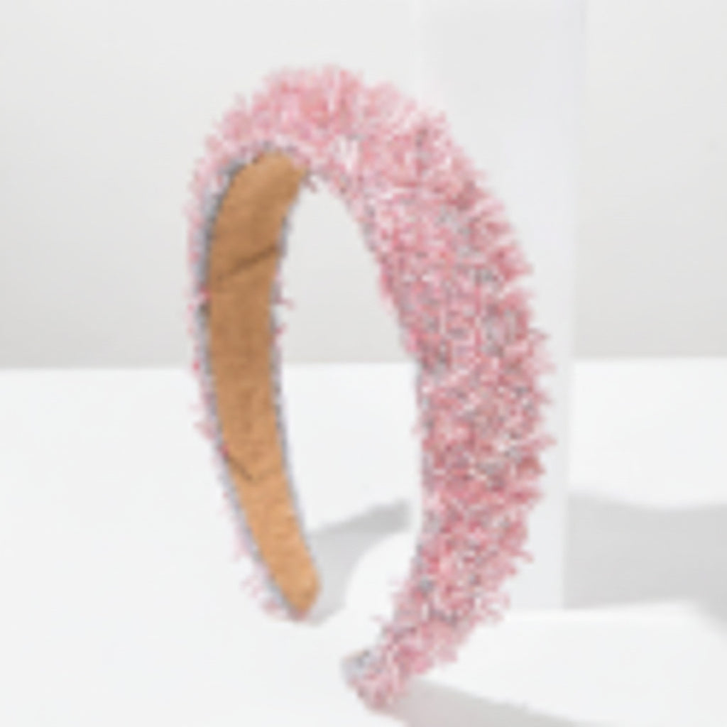 Pink Beaded Headband With Tan Padded Band
