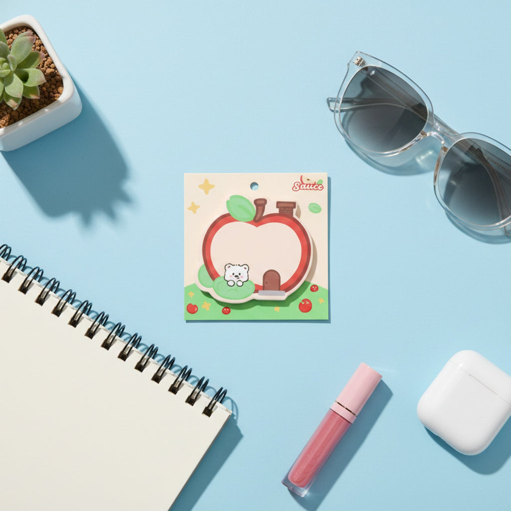 Apple Shaped Memo Pad With Cute Bear Charm