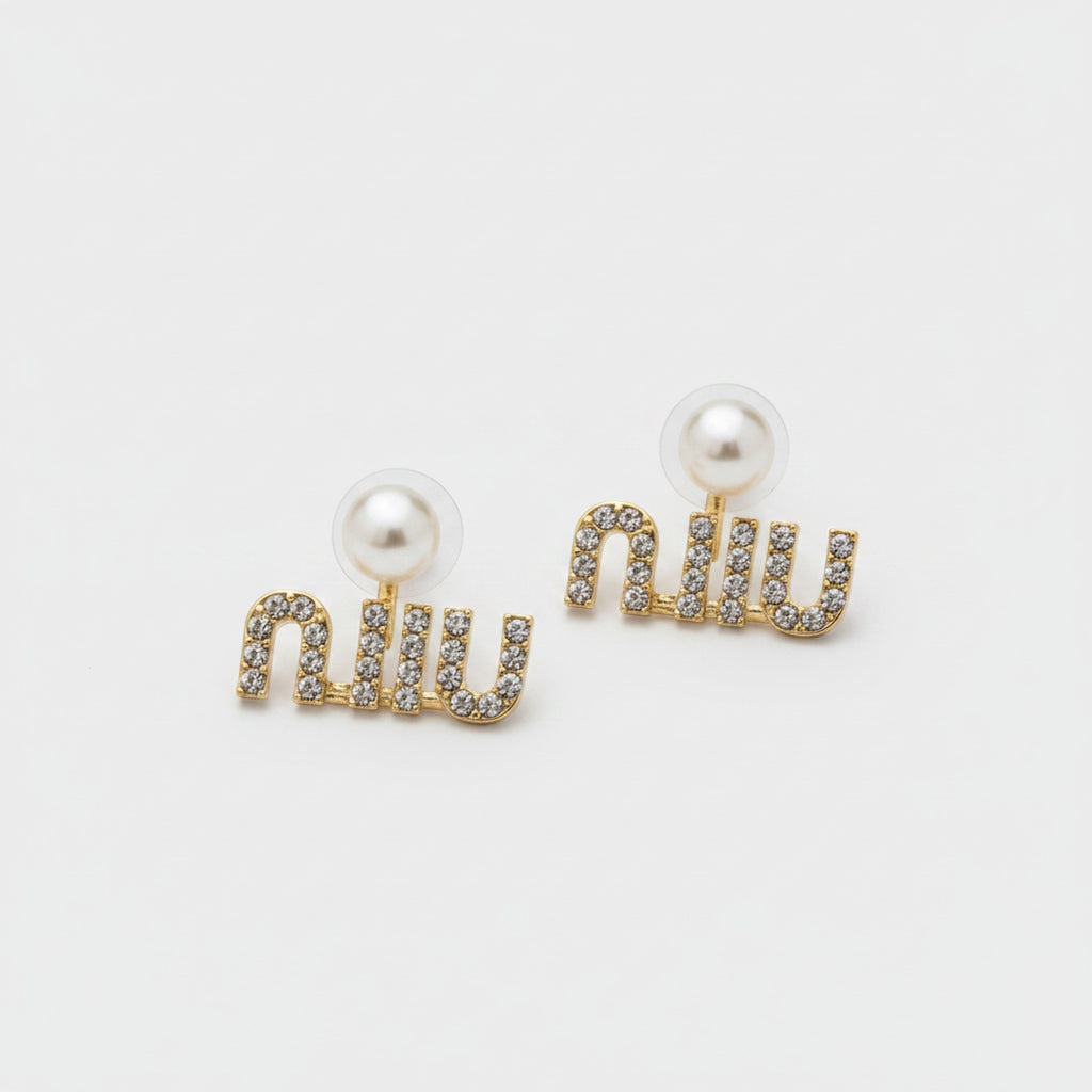 Pearl and Rhinestone Initial Letter Stud Earrings