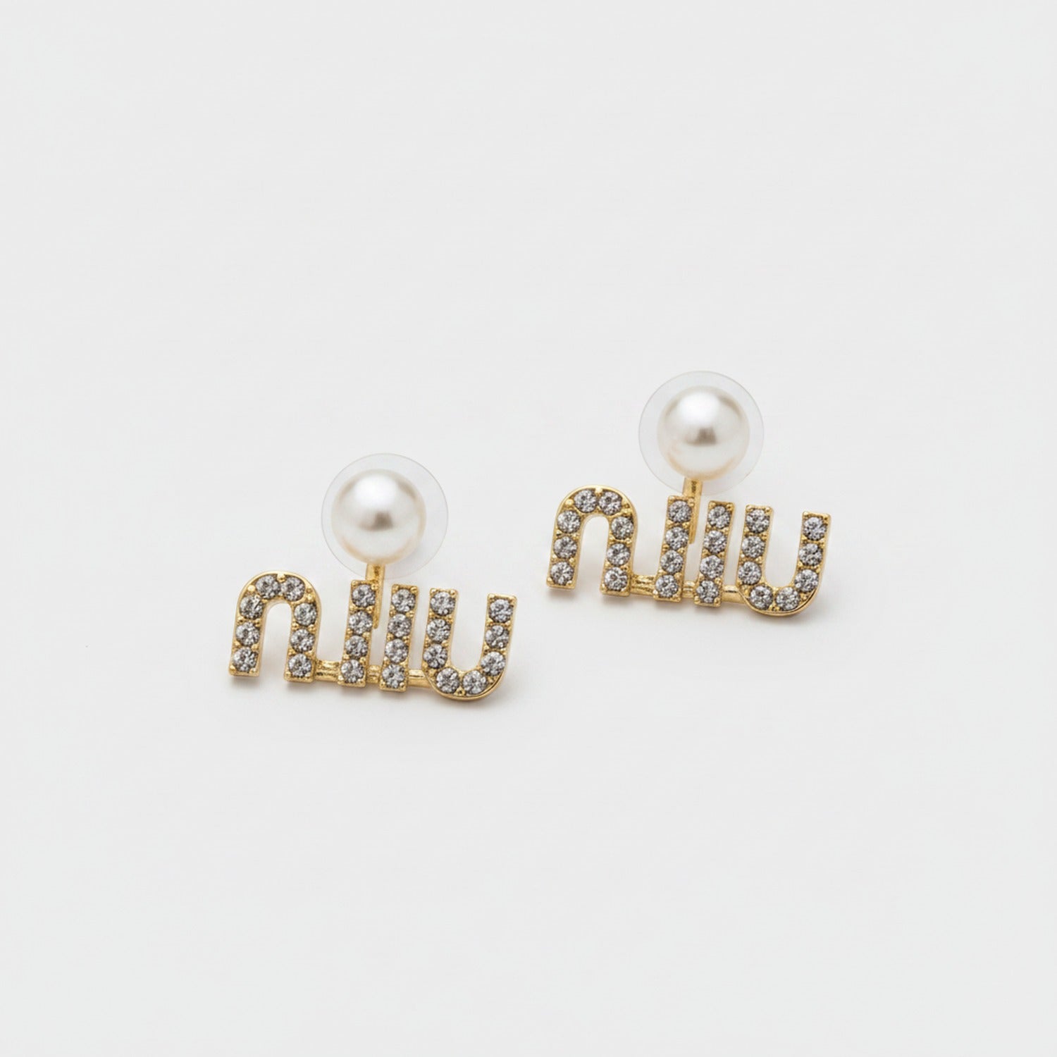 Pearl and Rhinestone Initial Letter Stud Earrings