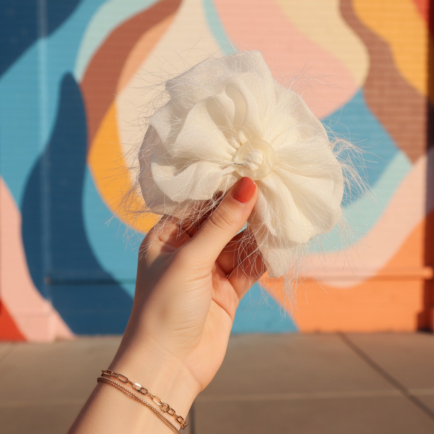 Cream Feather Flower Hair Claw Clip