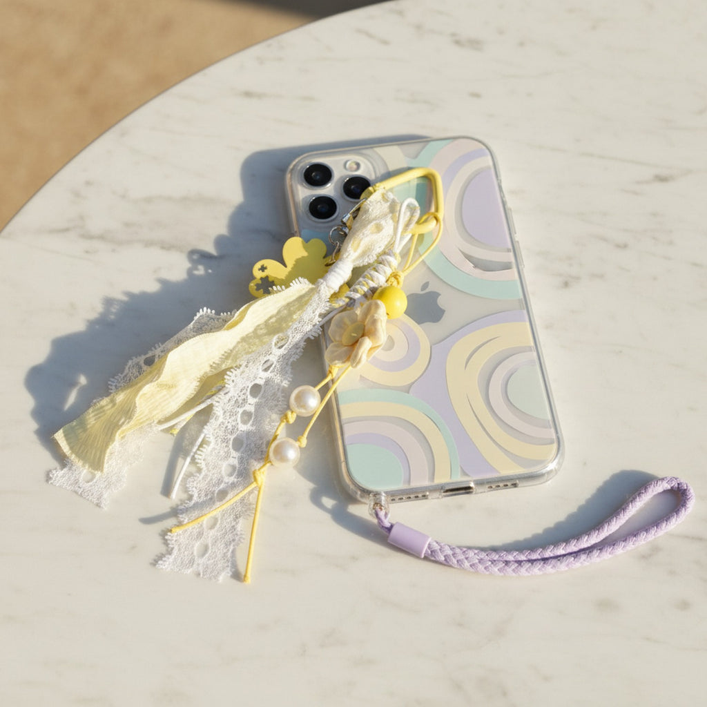 Pink Floral Lace Keyring With Pearl Charms