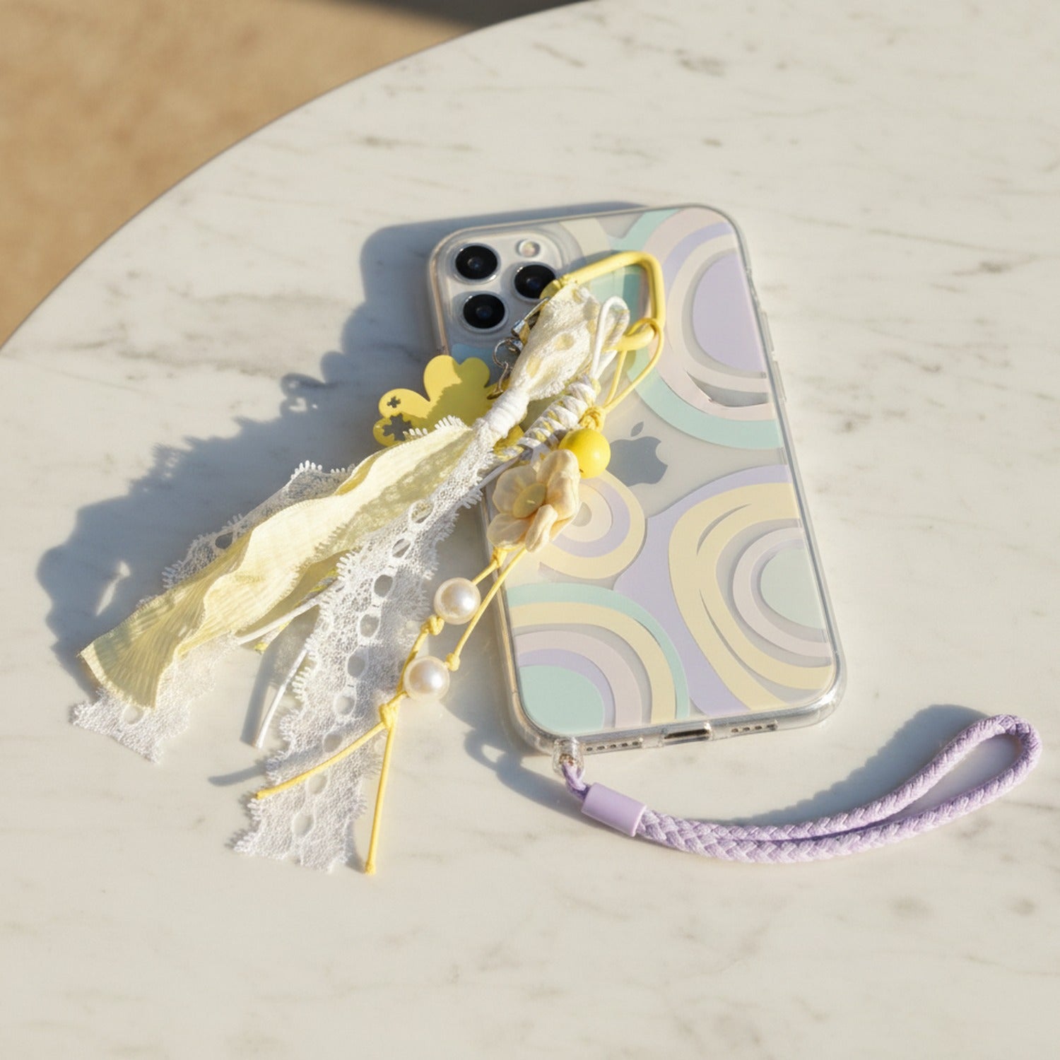 Pink Floral Lace Keyring With Pearl Charms