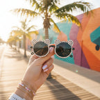 Rhinestone Bear Round Sunglasses Black