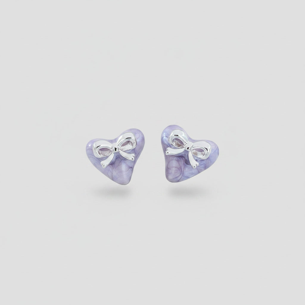 Purple Heart Bow Stud Earrings