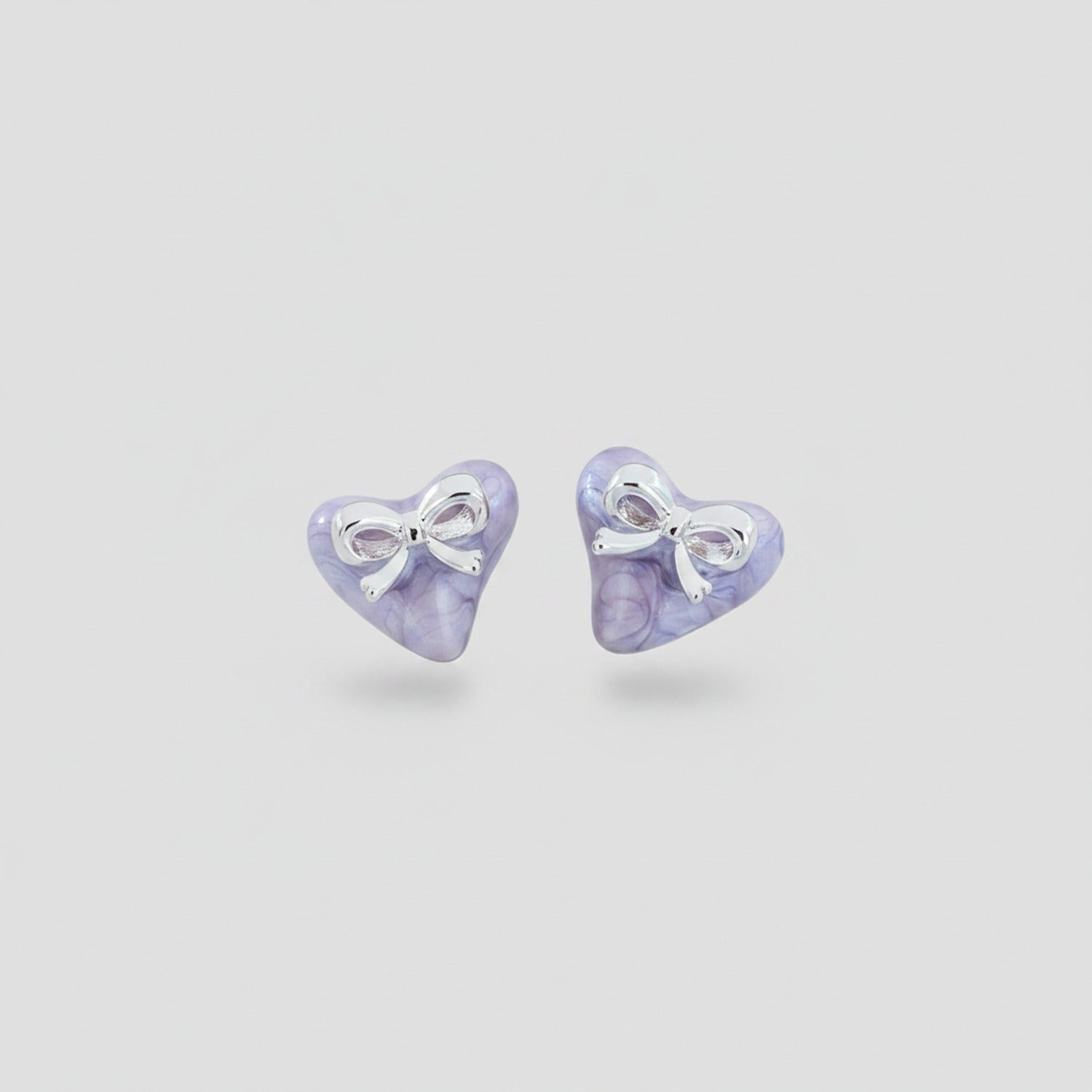 Purple Heart Bow Stud Earrings
