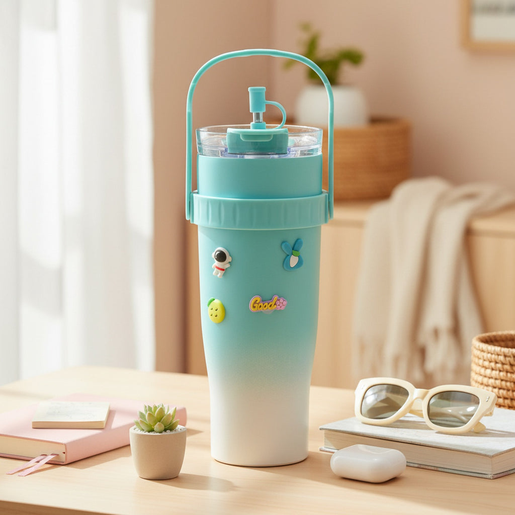 Turquoise Gradient Tumbler With Cute Charms