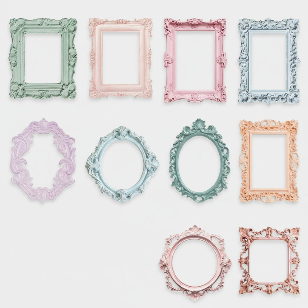 Ornate Decorative Picture Frame Set - Pastel Colors
