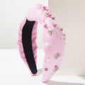 Pink Padded Headband With Floral Beaded Charms