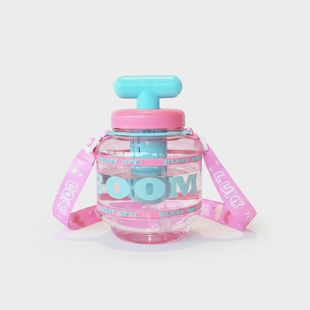 Pink Bubble Pump Tumbler With Turquoise Strap