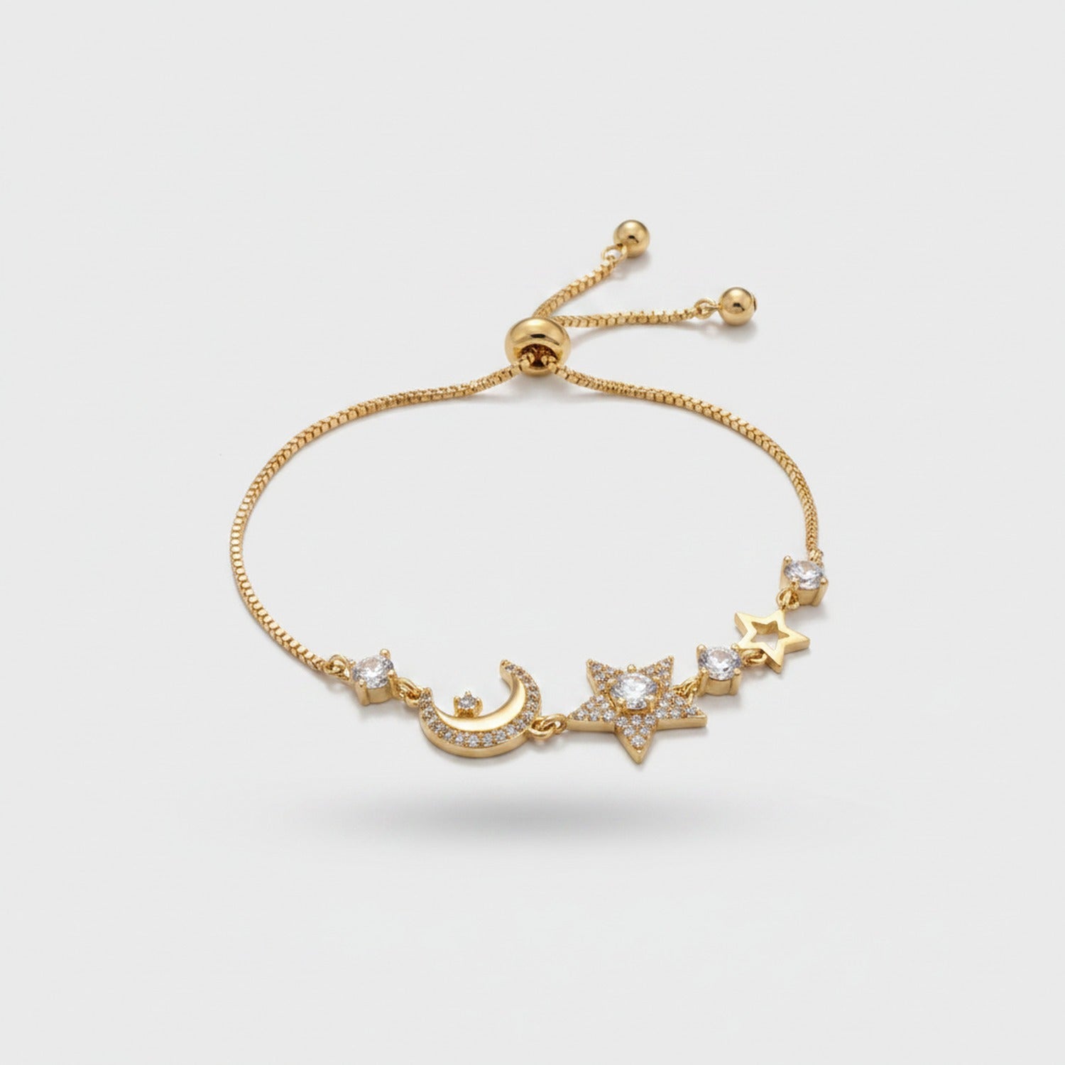Gold Moon Star Rhinestone Adjustable Bracelet