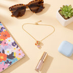 Gold Heart Charm Necklace with Rhinestones