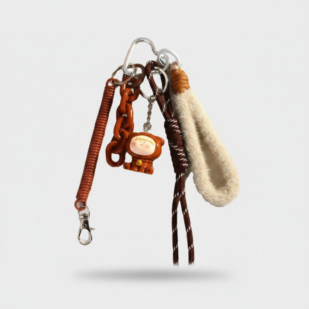 Bear Coil Cord Keychain Fob - Brown