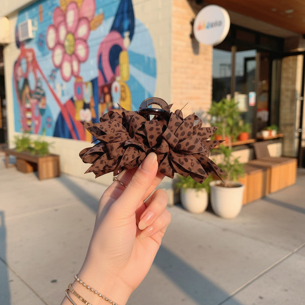Brown Spiked Floral Hair Claw Clip
