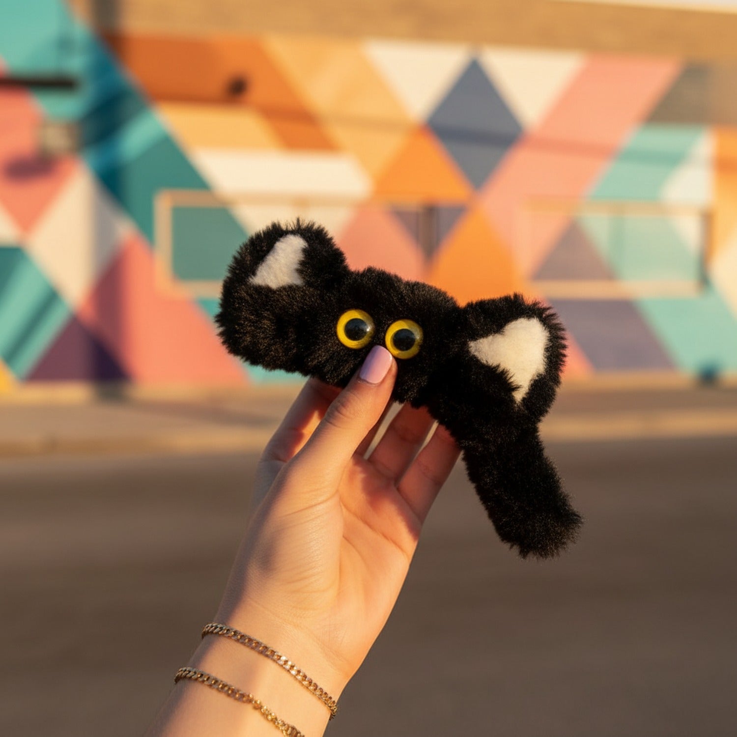 Black Fuzzy Cat Hair Claw Clip