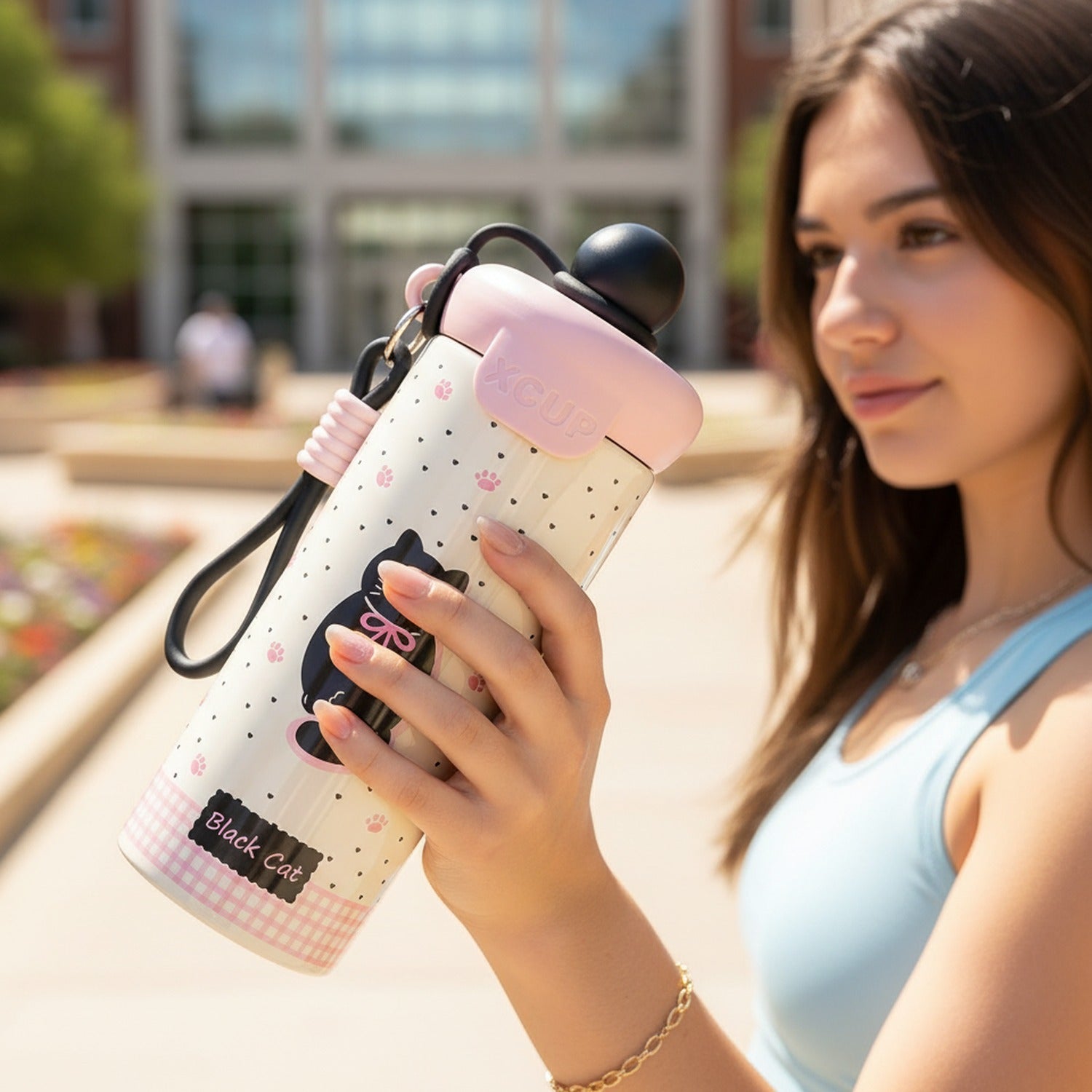 Black Cat Insulated Water Bottle With Charm