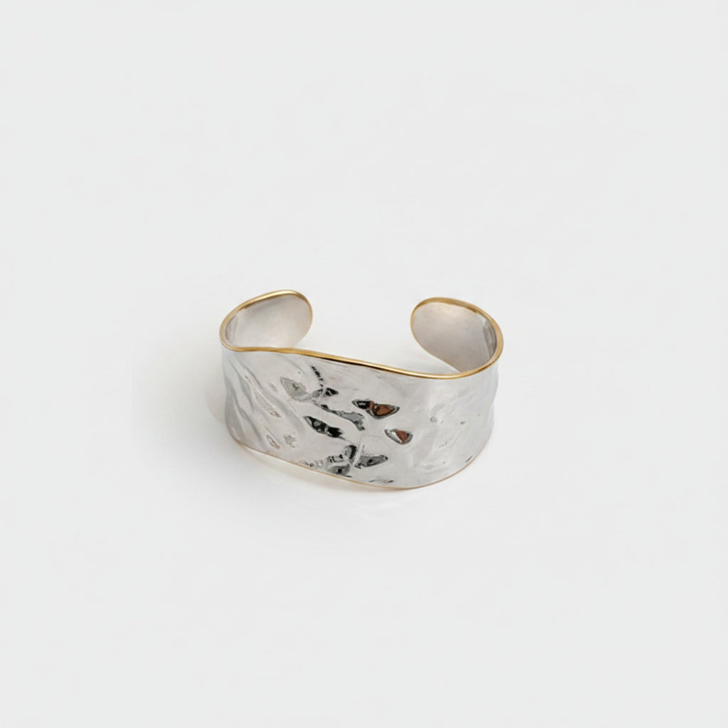 Silver Feather Cuff Bracelet With Gold Trim