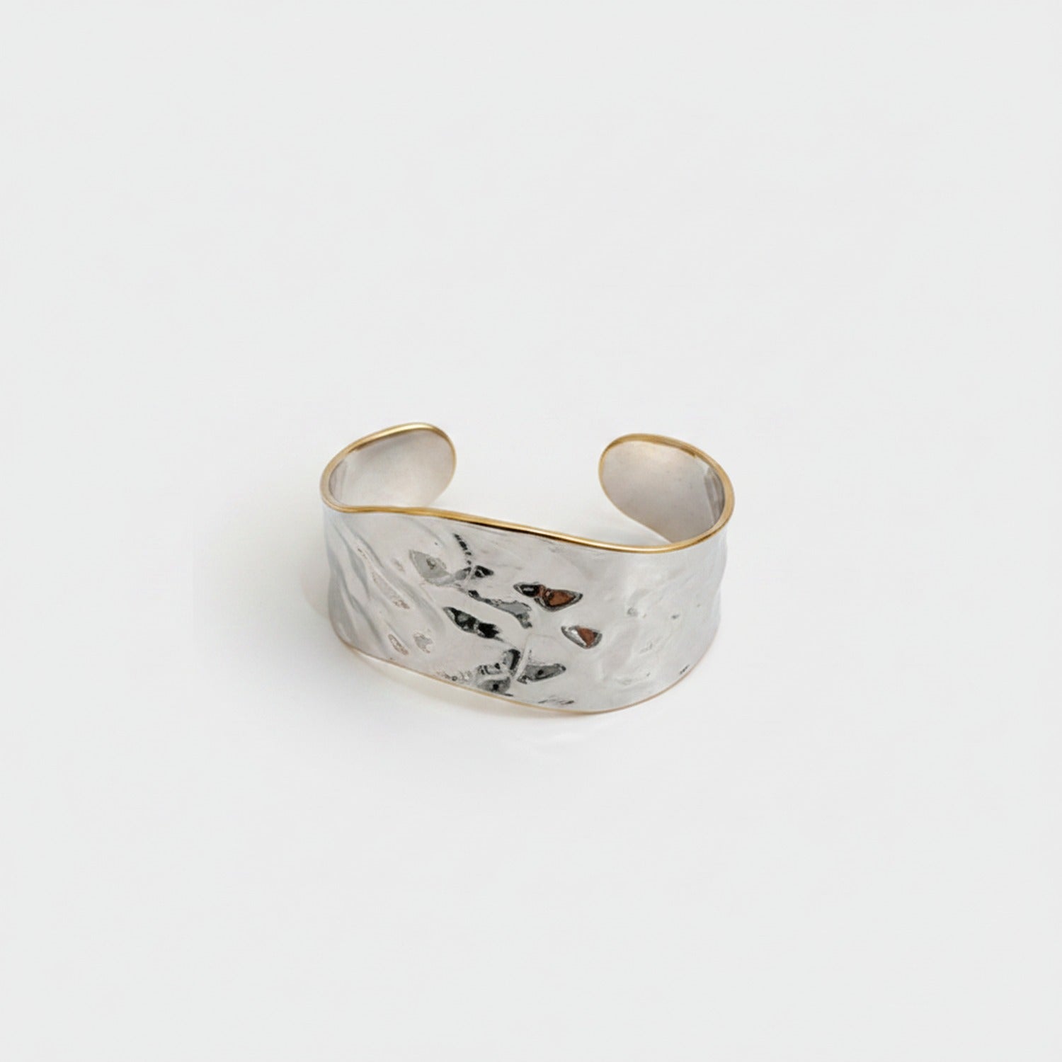 Silver Feather Cuff Bracelet With Gold Trim