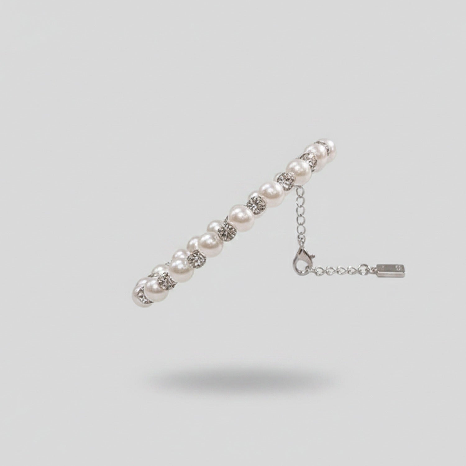 Pearl Beaded Bracelet With Rhinestone Spacers