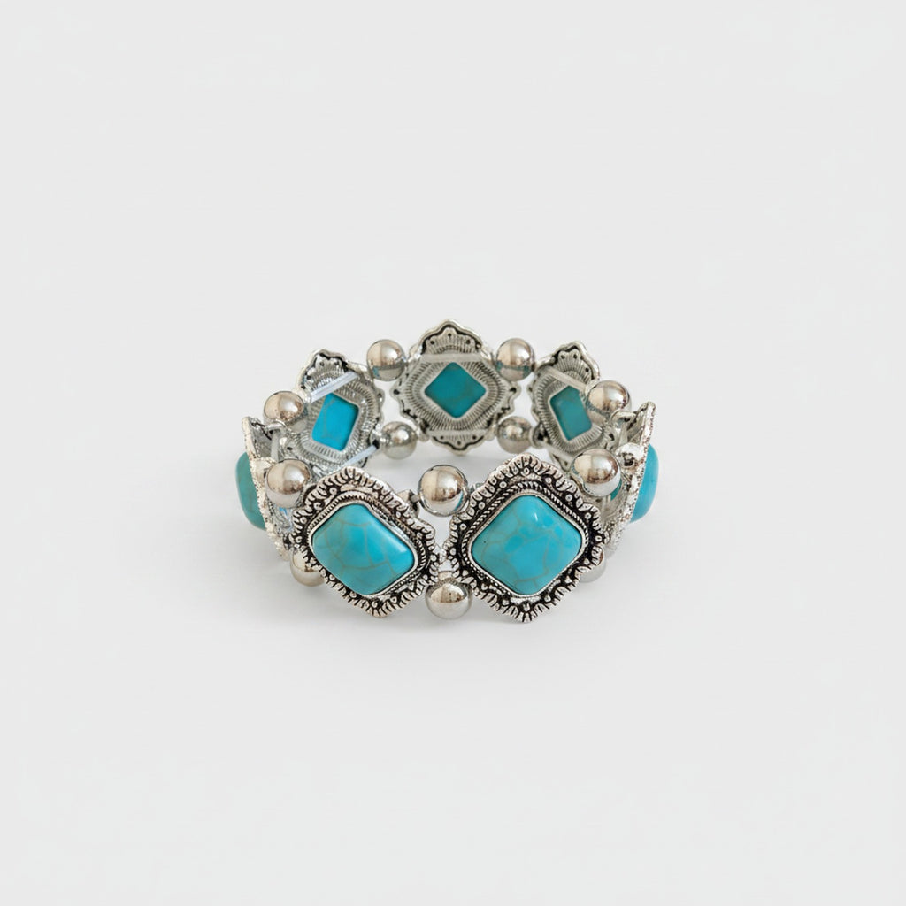 Turquoise Stone Beaded Statement Bracelet
