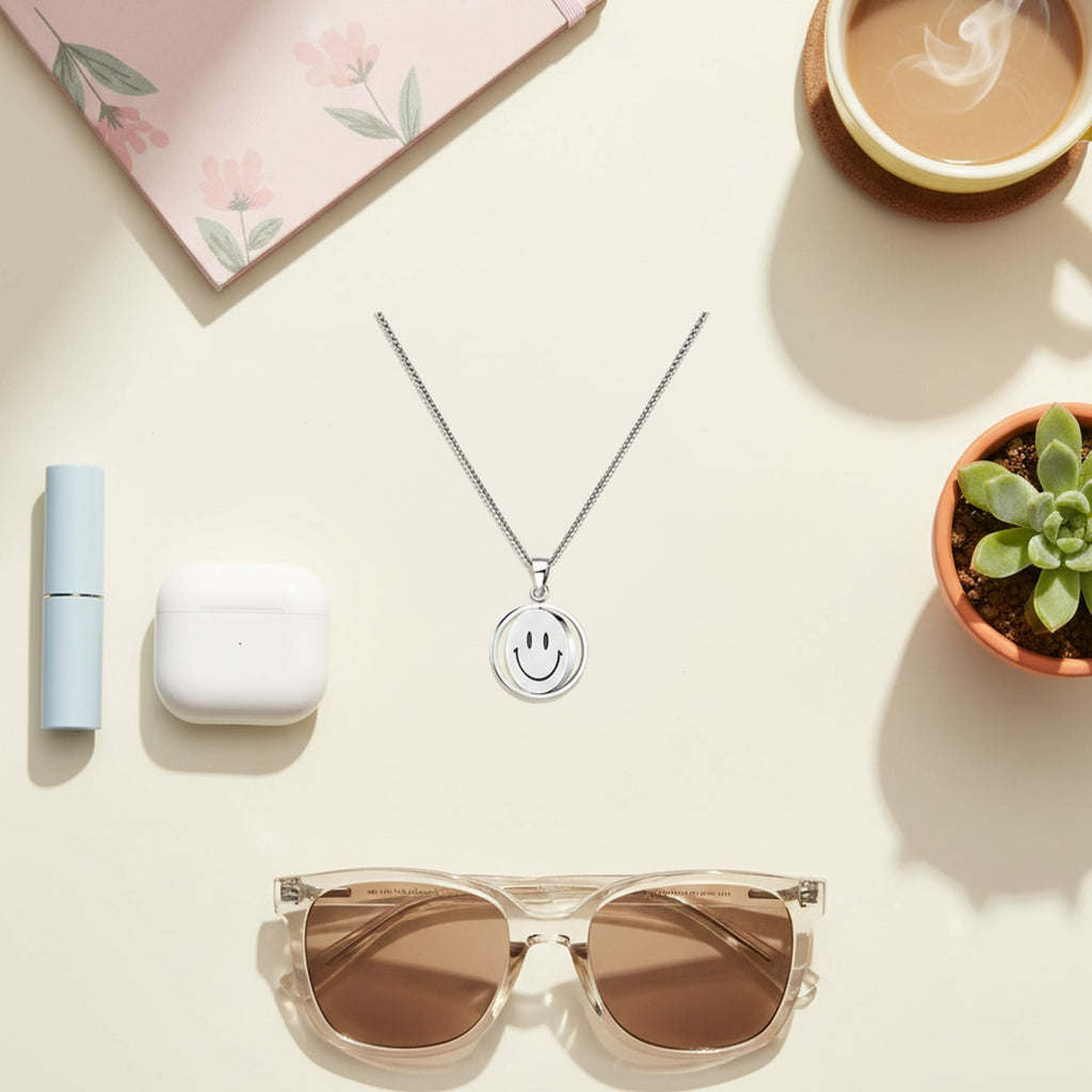 Silver Smiley Face Pendant Necklace