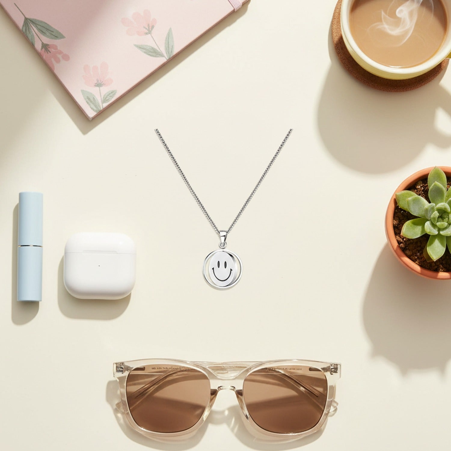 Silver Smiley Face Pendant Necklace