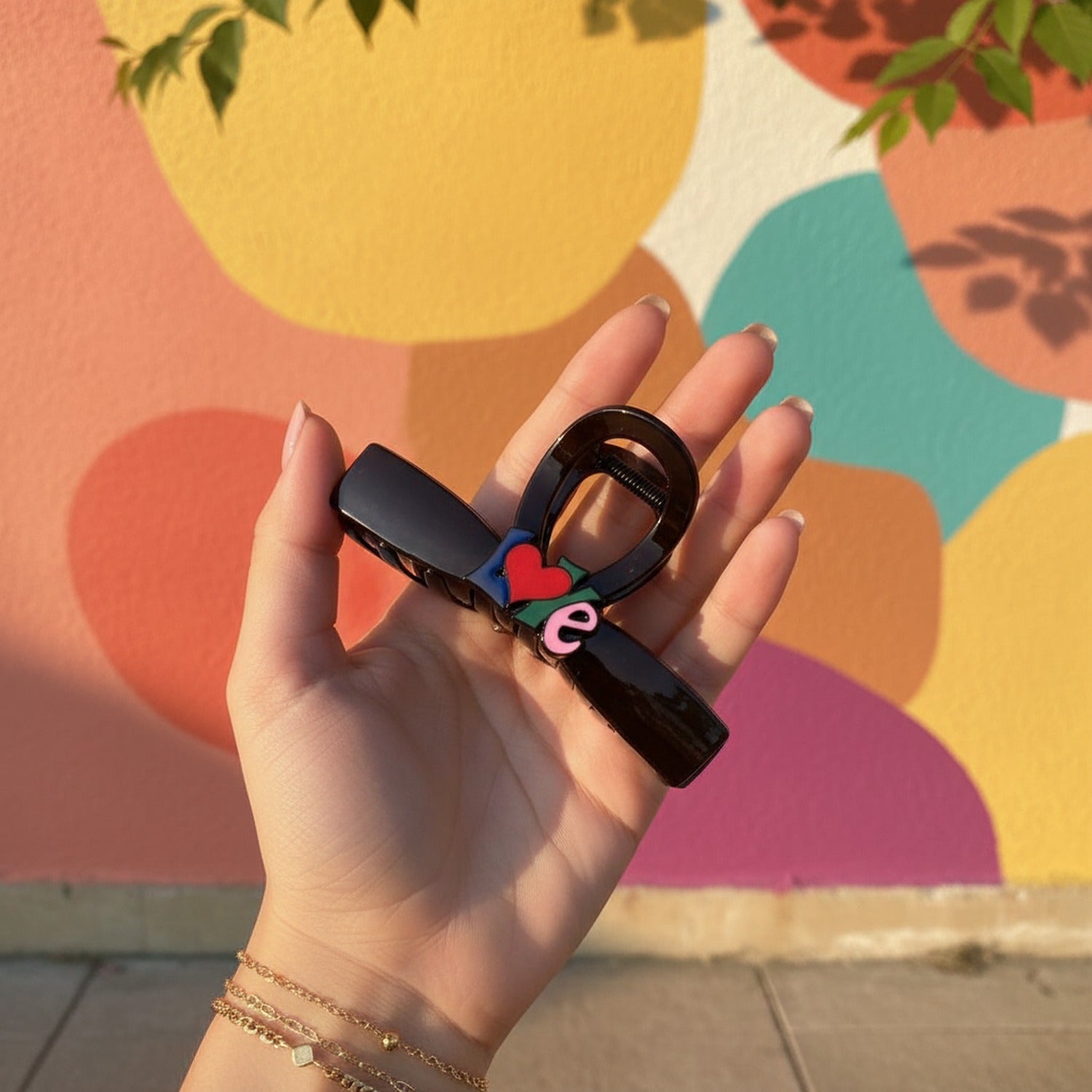 Black Hair Claw With Colorful Love Charm