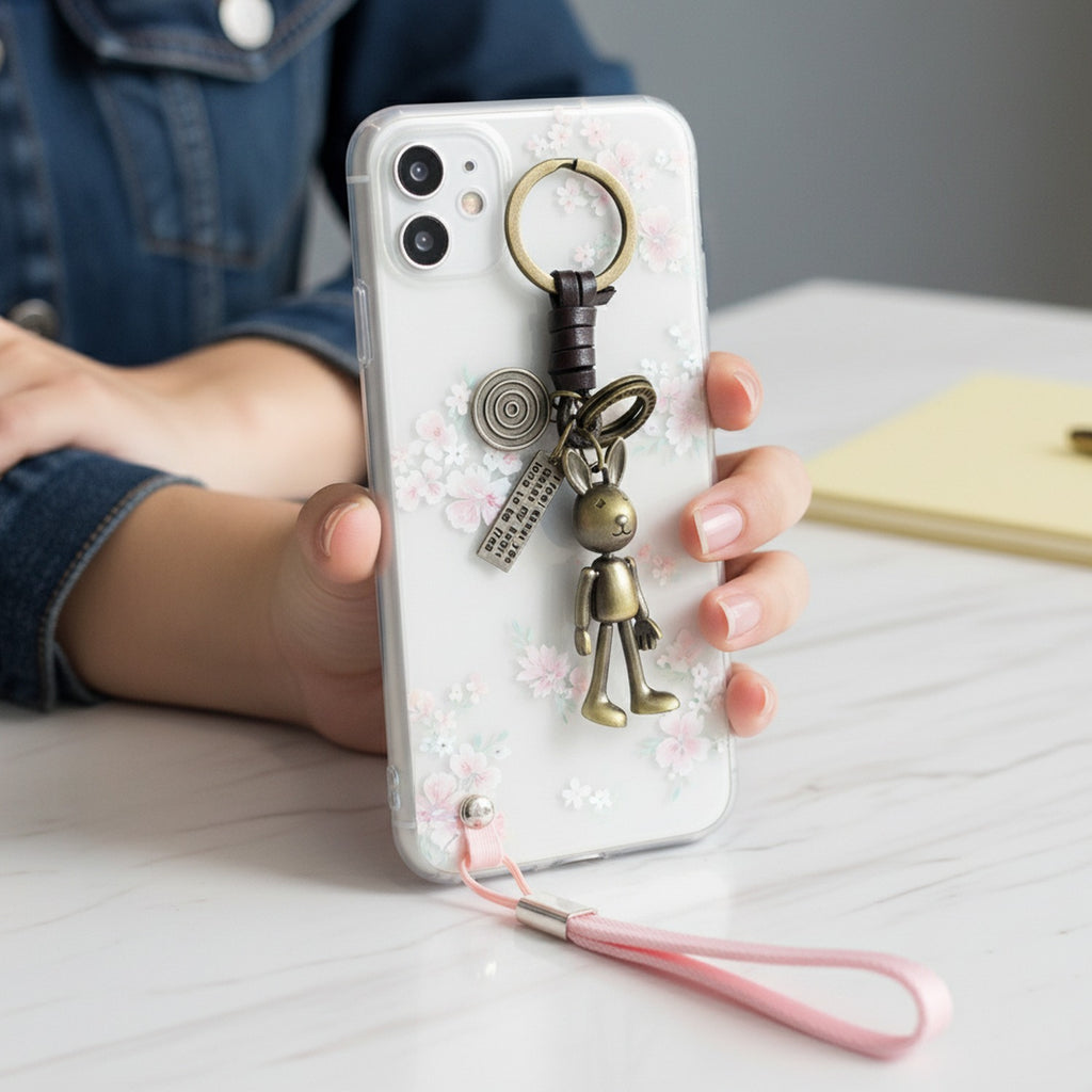 Brass Robot Charm Keychain With Rings