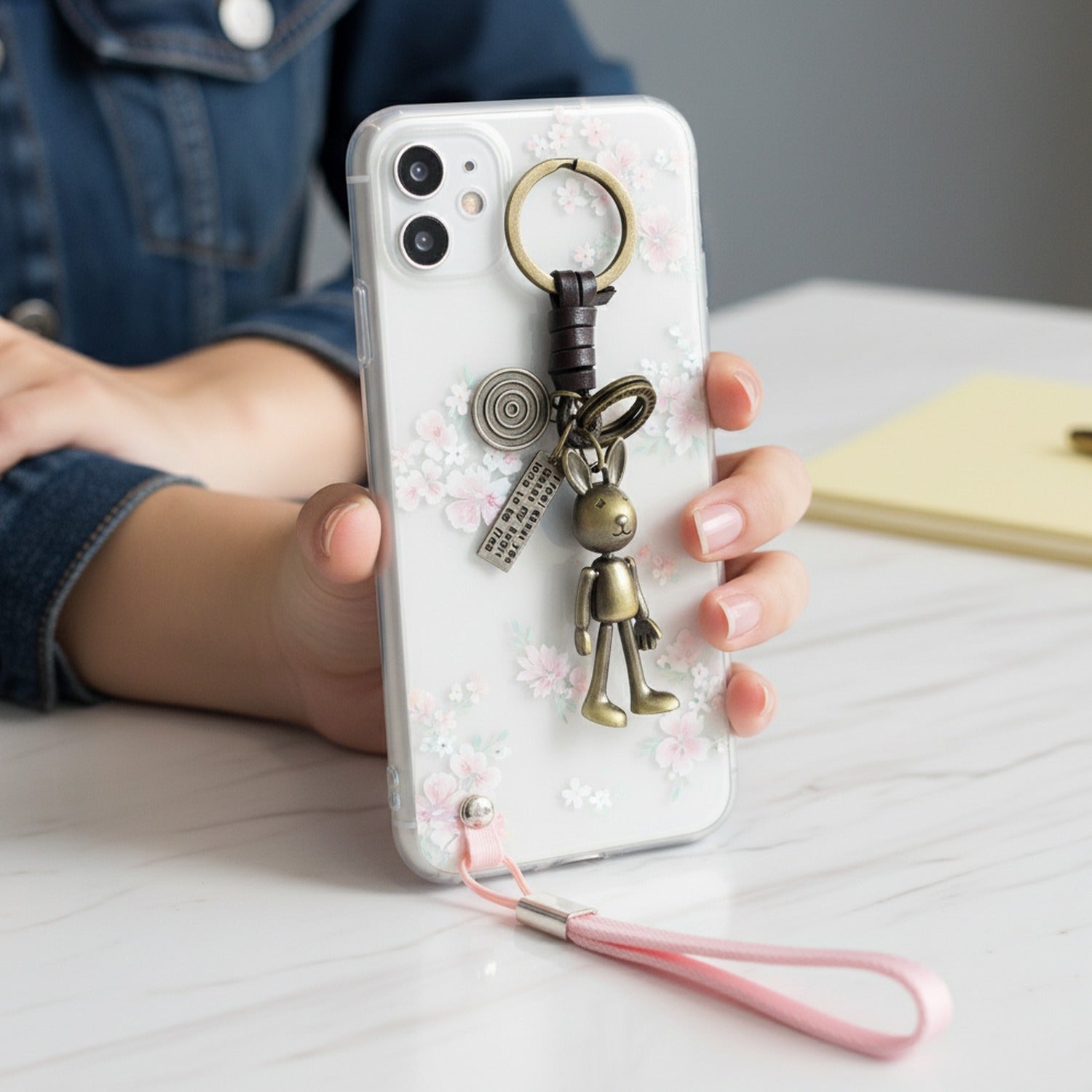 Brass Robot Charm Keychain With Rings