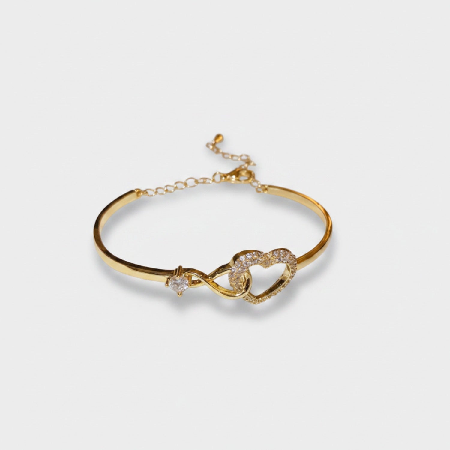 Gold Heart Rhinestone Bangle Bracelet