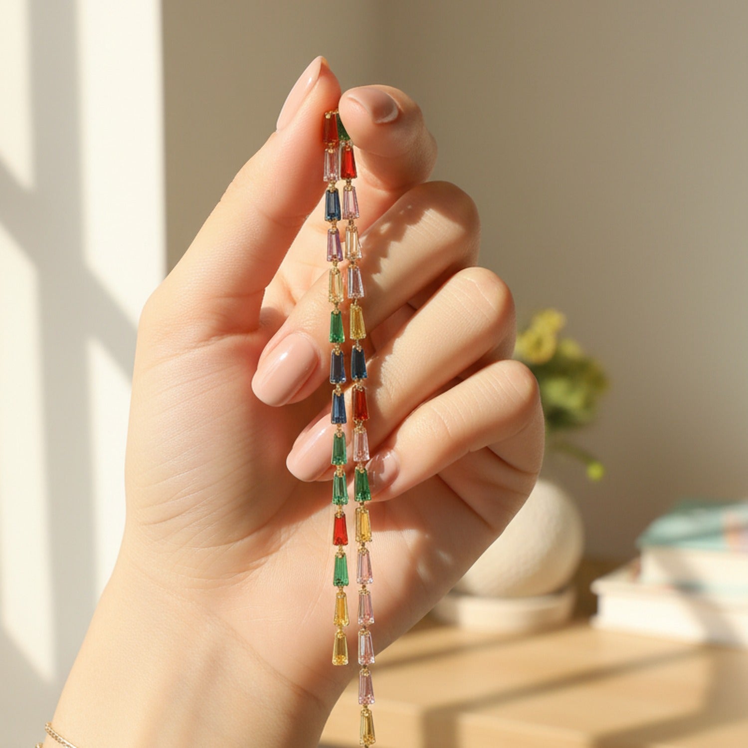 Baguette Tassel Drop Earrings - Default 2