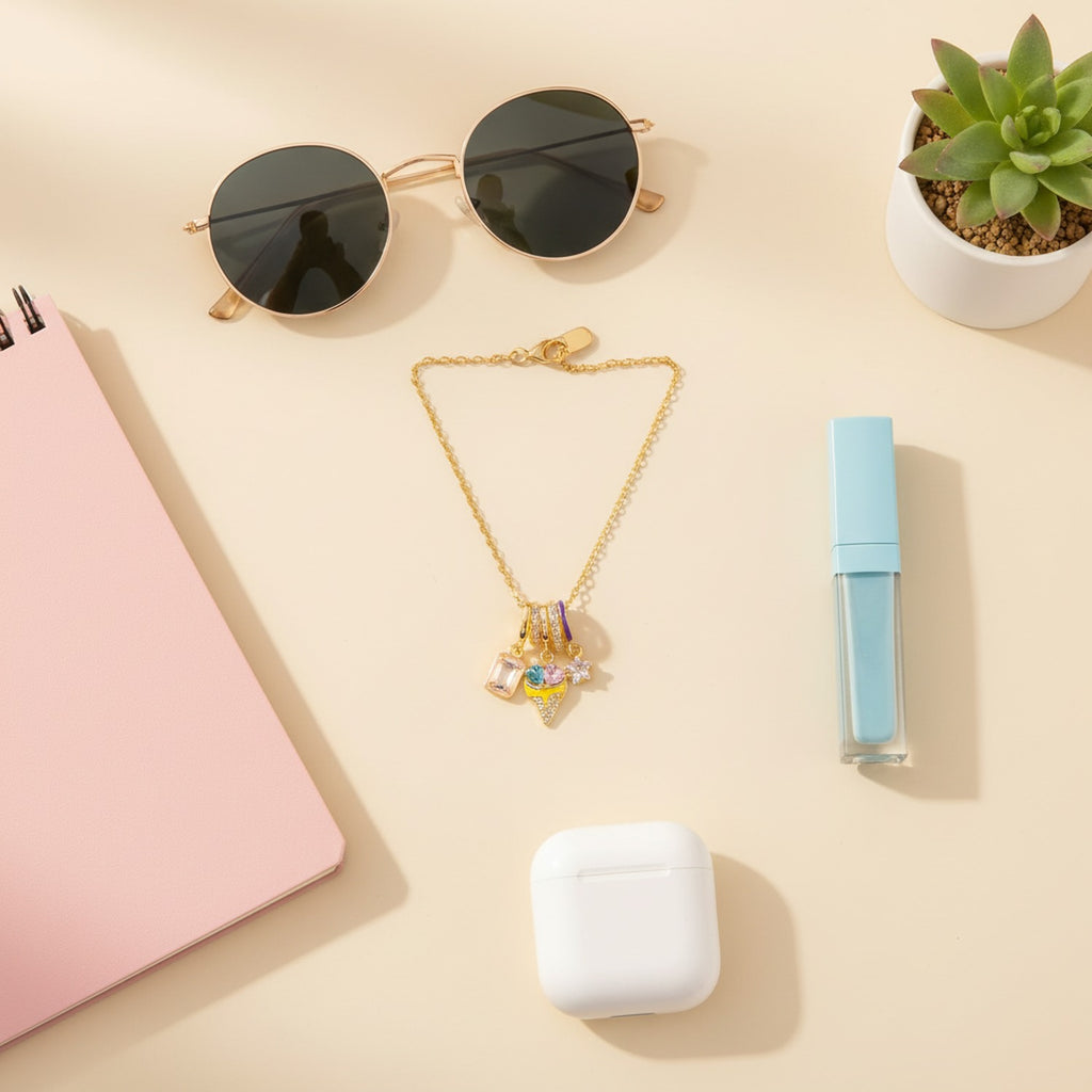 Colorful Charm Pendant Gold Chain Necklace