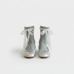 Silver Metallic Ankle Socks With Lace Bow
